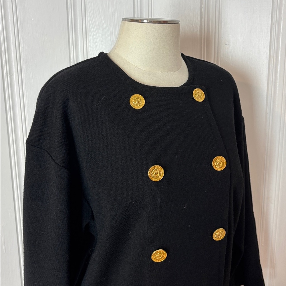 Adrienne Vittadini Black Long Sleeve Knit Dress with Gold Buttons